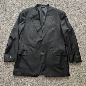 Canali Pinstripe Suit Coat Jacket A 13220-32 100% Wool Gray Black Mens 54R US 44